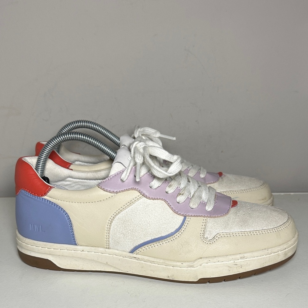 Madewell color block leather cream with red and purple Low-Top Sneakers